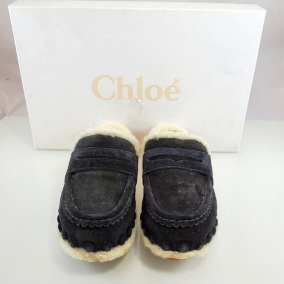 NWT$850 CHLOE Joy Black Suede Shearling Fur Slip-on Clogs Slides Shoes Sz 35 (5) - Picture 8 of 16